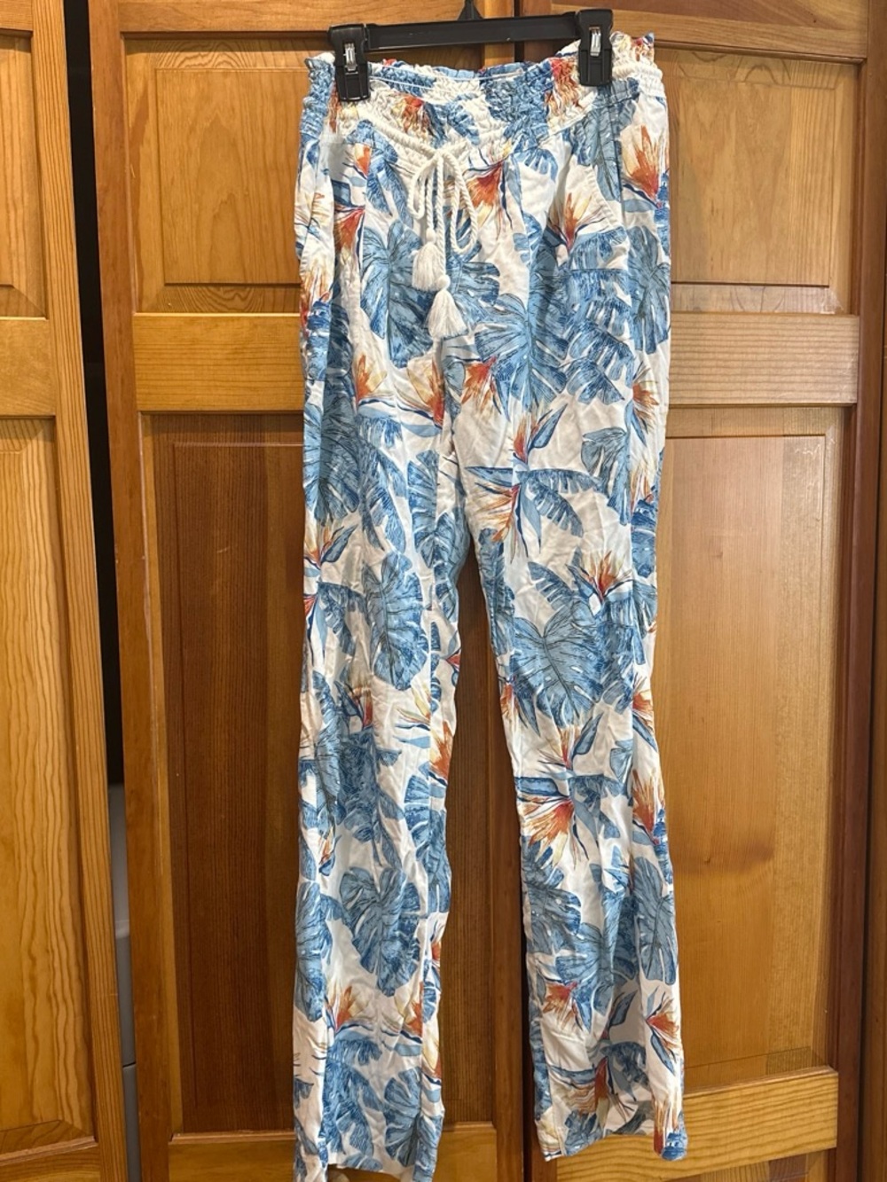 ROXY White Tropical Print Drawstring Pants